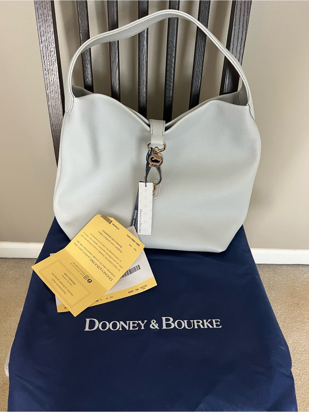 Dooney & Bourke Pebbled Leather Shoulder Hobo in color Fog
